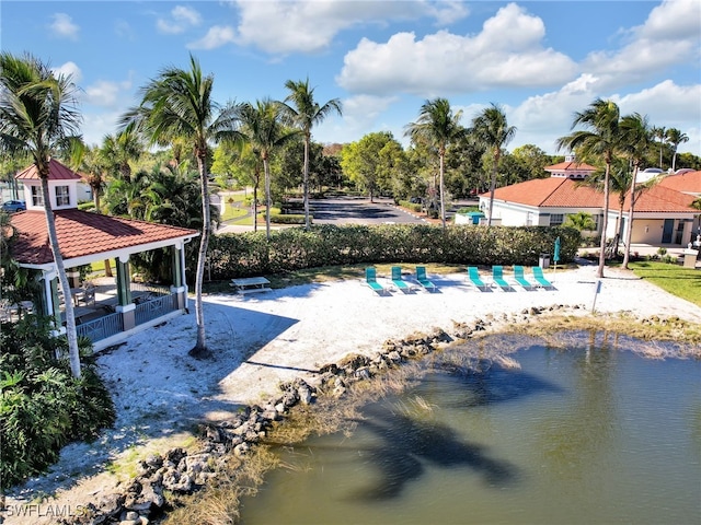 view of dock with a water view