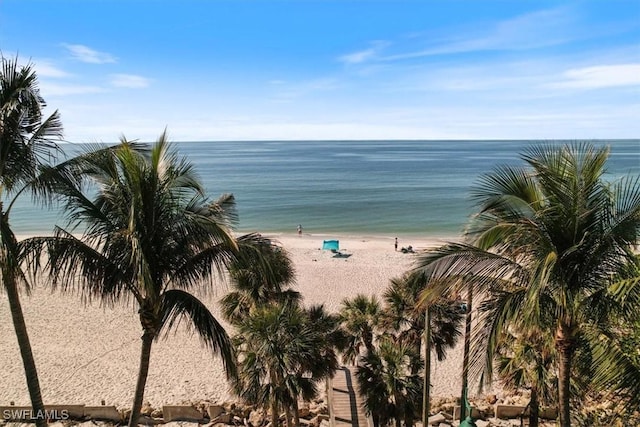 view of water feature with a view of the beach