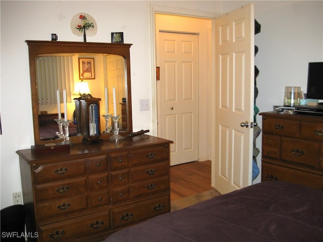 bedroom with a closet and hardwood / wood-style floors