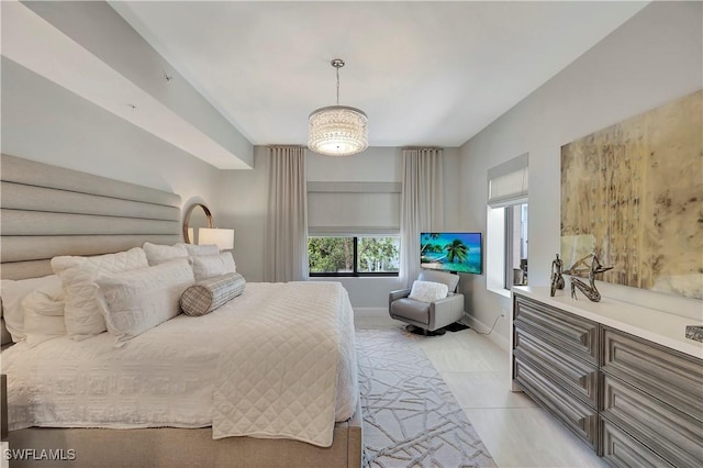 bedroom featuring light tile patterned flooring