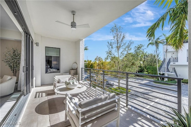 balcony with ceiling fan