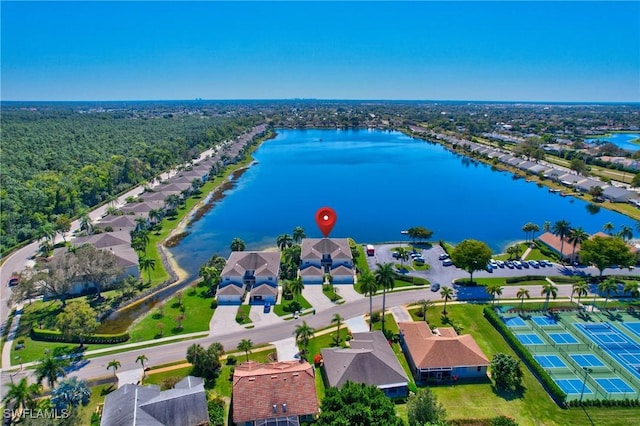 aerial view with a water view