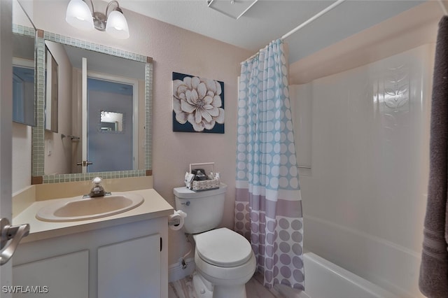 full bathroom featuring vanity, toilet, and shower / bath combo with shower curtain