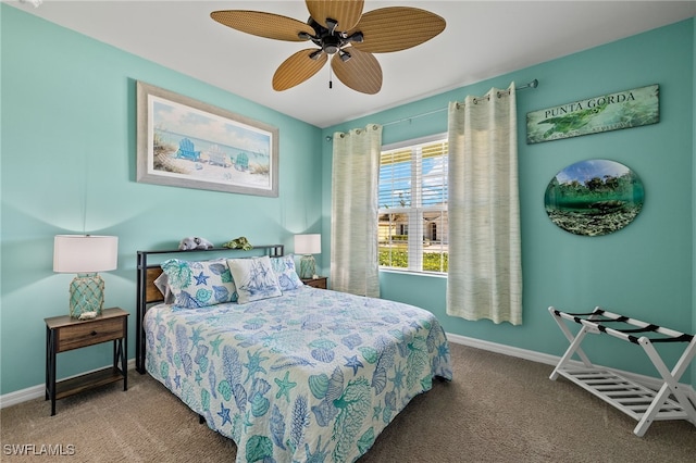 bedroom featuring carpet flooring and ceiling fan