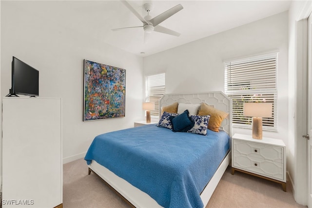 bedroom with carpet floors and ceiling fan