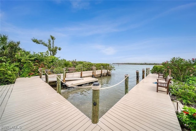 dock area featuring a water view