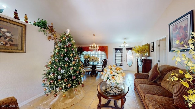 2718 SW 37th St, Cape Coral, FL 33914 - living area with a chandelier and light tile patterned flooring
