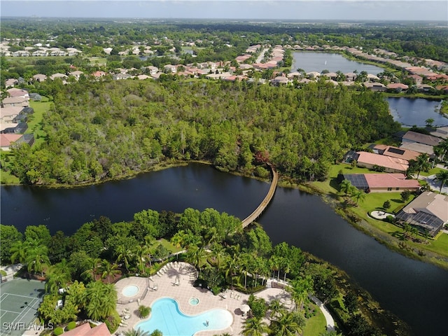 aerial view featuring a water view