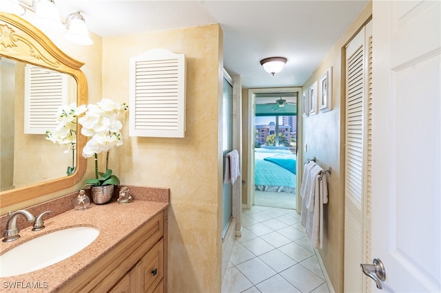 bathroom with vanity and tile patterned floors