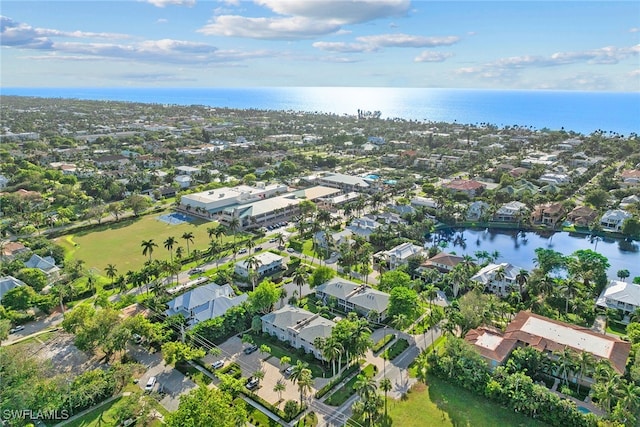 aerial view featuring a water view