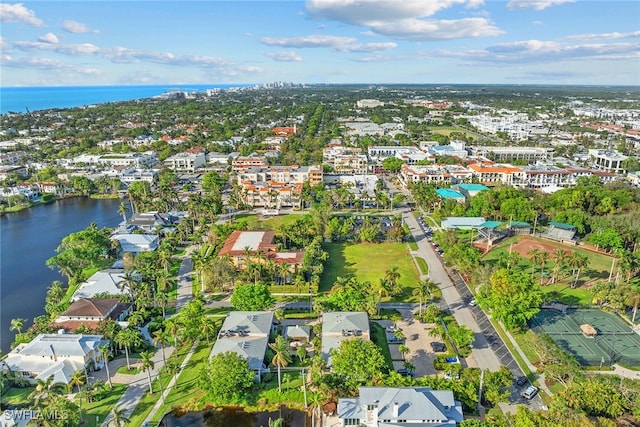 bird's eye view featuring a water view