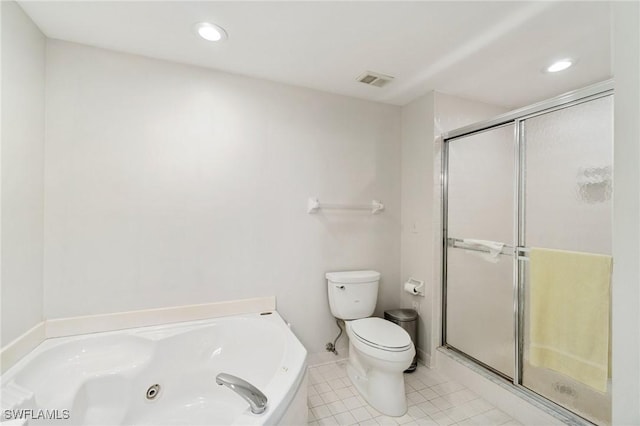 13105 Vanderbilt Dr Unit 802, Naples, FL 34110 - full bath featuring tile patterned flooring, a shower stall, a jetted tub, toilet, and recessed lighting