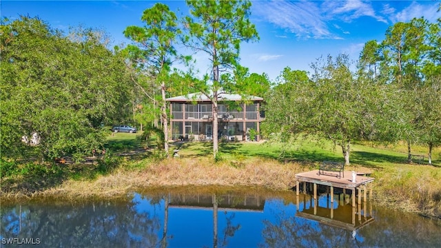 dock area with a water view