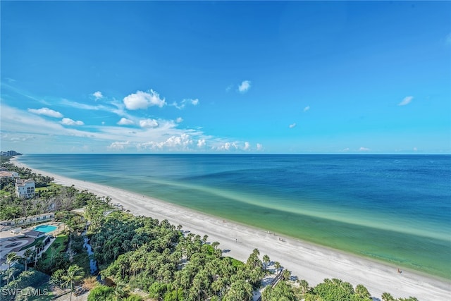 aerial view with a view of the beach and a water view