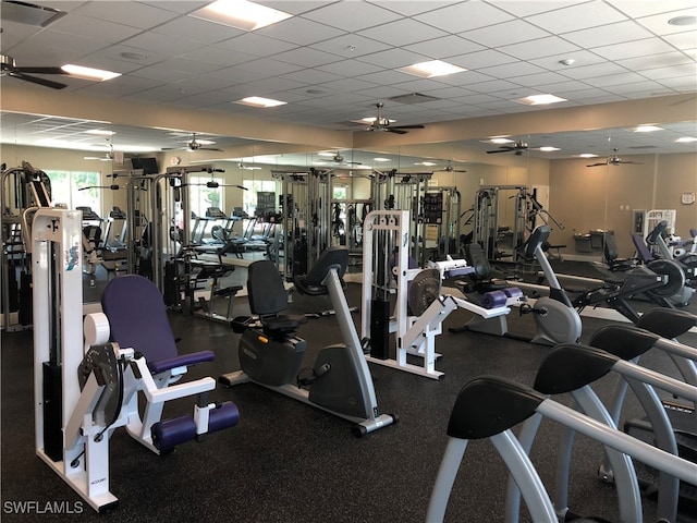 gym featuring a drop ceiling