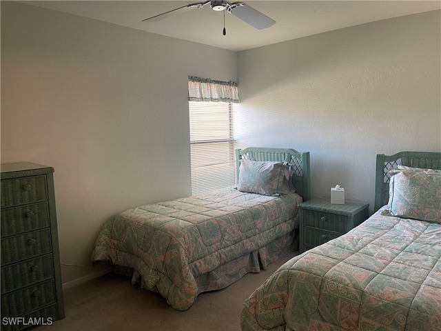 bedroom featuring carpet floors and ceiling fan