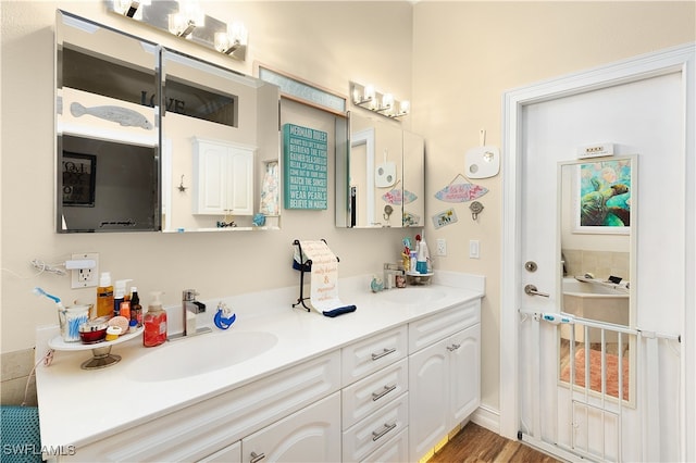 bathroom featuring hardwood / wood-style floors and vanity