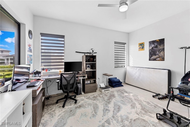 office area featuring ceiling fan