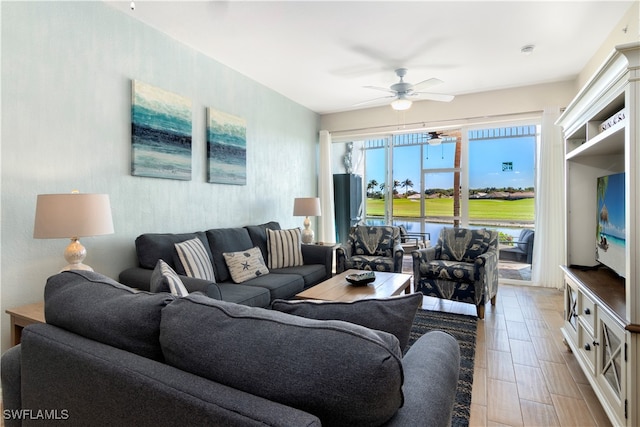 living room with ceiling fan