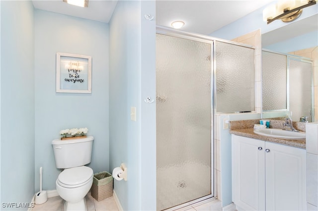 bathroom featuring toilet, tile patterned floors, and walk in shower