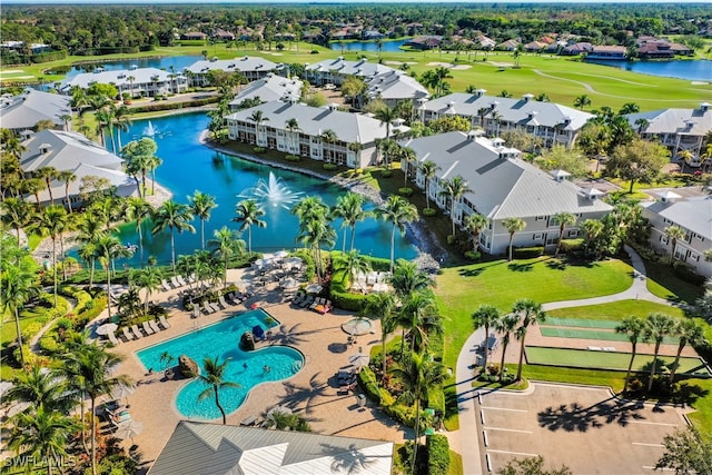 aerial view with a water view