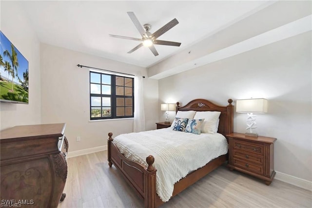 bedroom featuring ceiling fan and light hardwood / wood-style floors