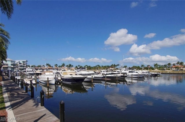 view of dock with a water view