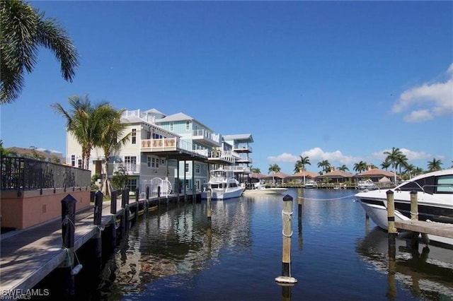 view of dock with a water view