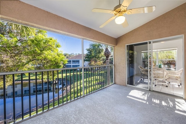 balcony featuring ceiling fan