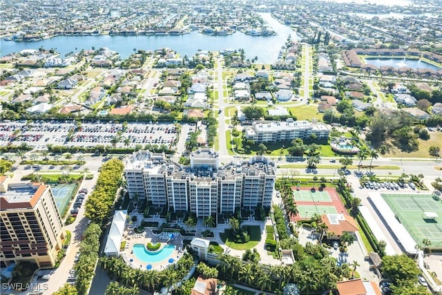 aerial view with a water view