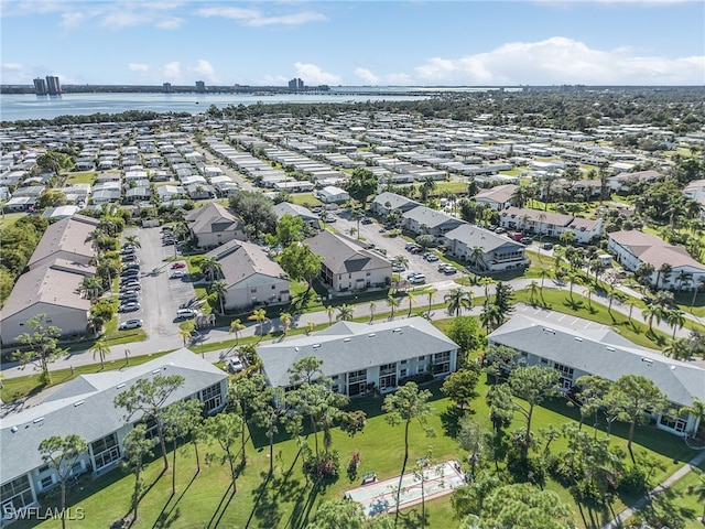 aerial view with a water view