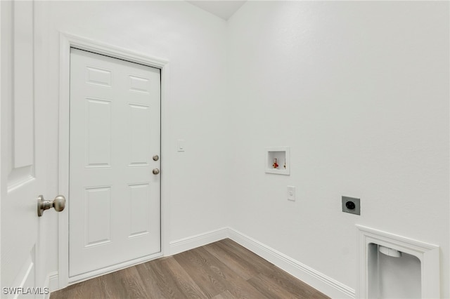 laundry room with hookup for a washing machine, wood-type flooring, and electric dryer hookup