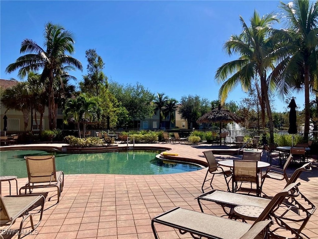 view of swimming pool with a patio