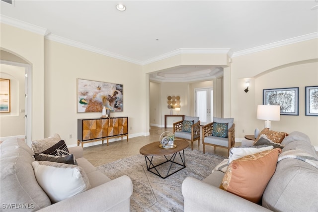 living room featuring ornamental molding