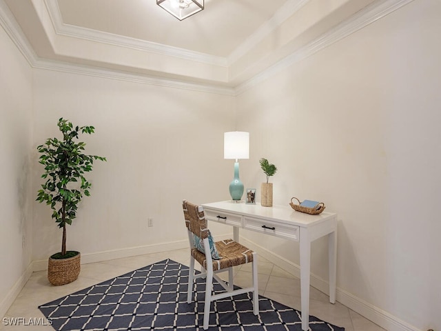 tiled office space with crown molding