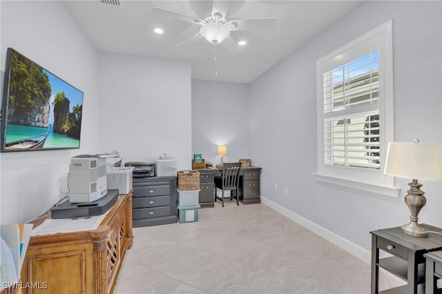 office area featuring ceiling fan