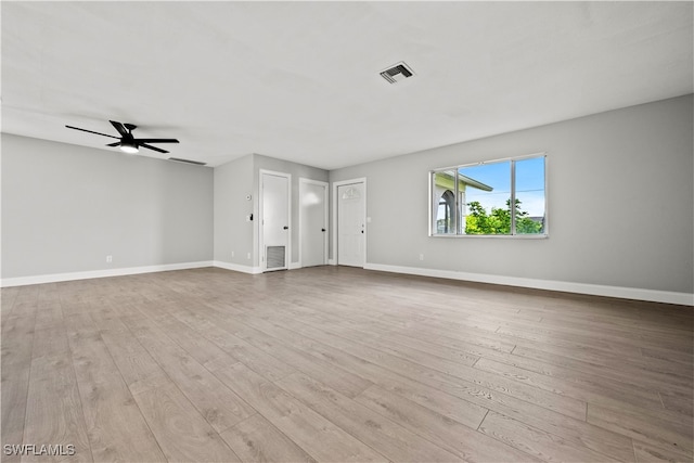 interior space with ceiling fan and light hardwood / wood-style floors