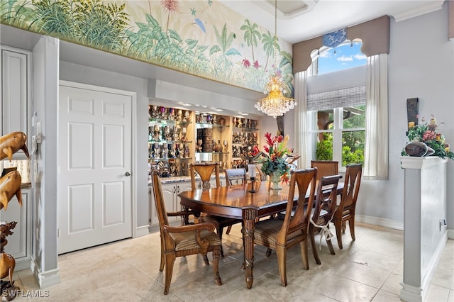 dining space featuring light tile patterned floors