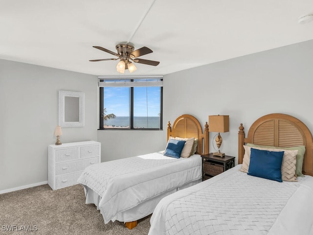 bedroom featuring carpet flooring and ceiling fan