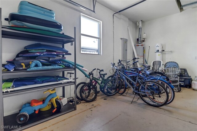 garage with bike storage and gas water heater