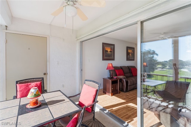 sunroom with ceiling fan