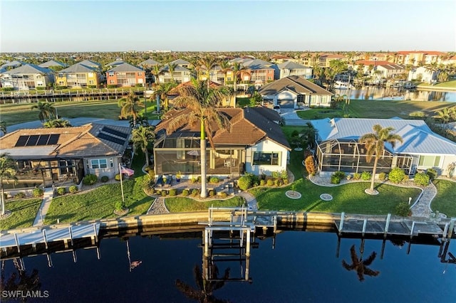 aerial view with a water view