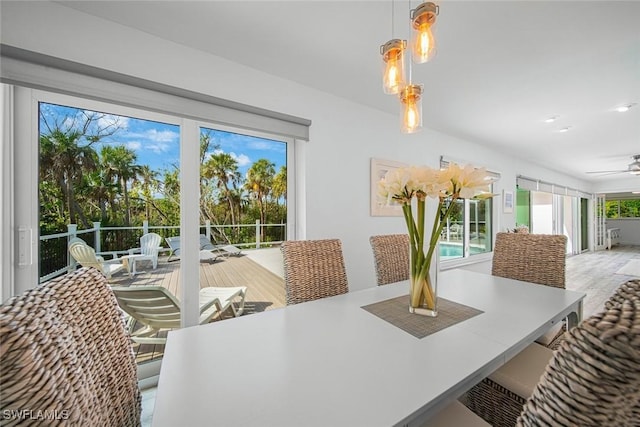 dining area with ceiling fan