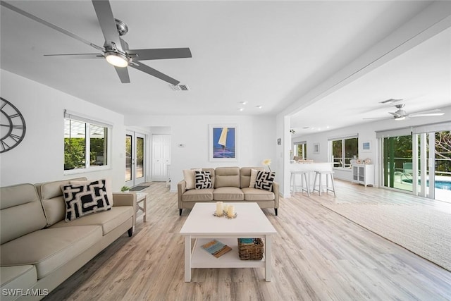 living room with light wood-type flooring