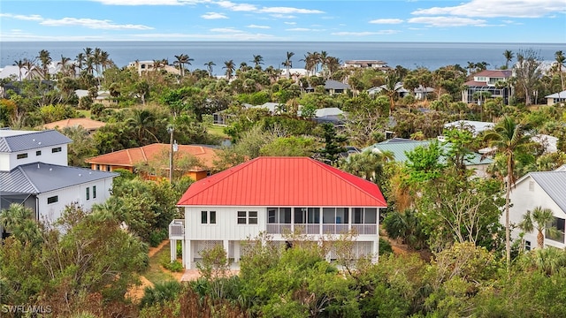 aerial view with a water view