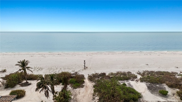 property view of water featuring a beach view