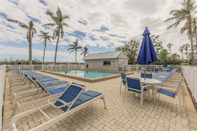 view of swimming pool with a patio area