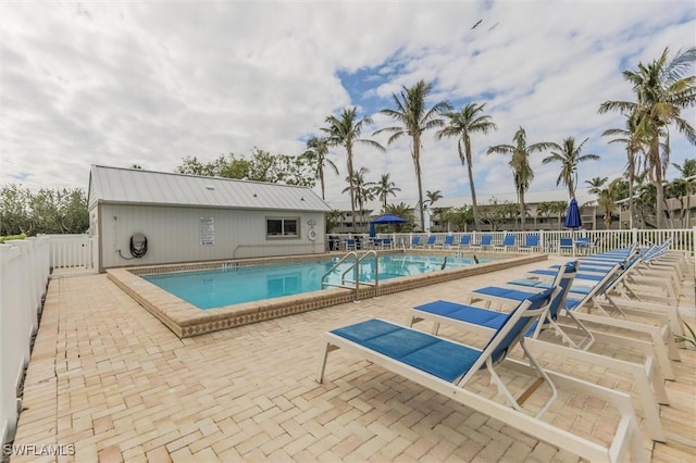 view of swimming pool with a patio area