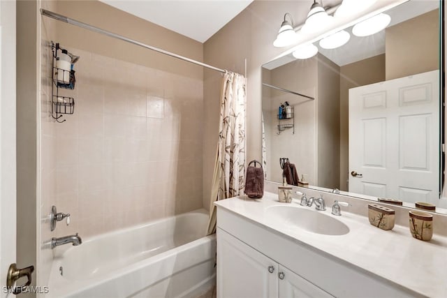 bathroom with vanity and shower / tub combo with curtain