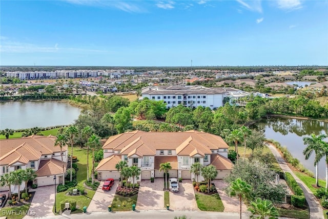 aerial view with a water view